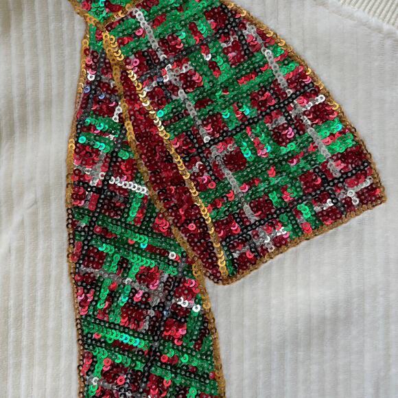 Peach Love California M Sequin Plaid Bow Top | Holiday Party Pullover NWOT - Picture 2 of 9